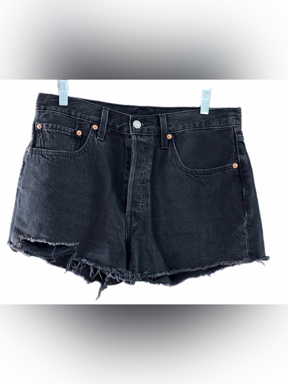 Levi’s 501 black cut off shorts high rise size 30 - Picture 7 of 16